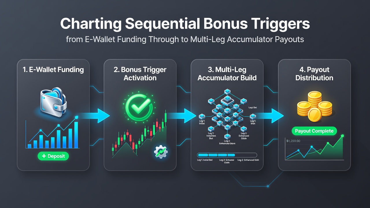 Flowchart illustrating multi-leg accumulator construction and payout sequence after bonus stages complete