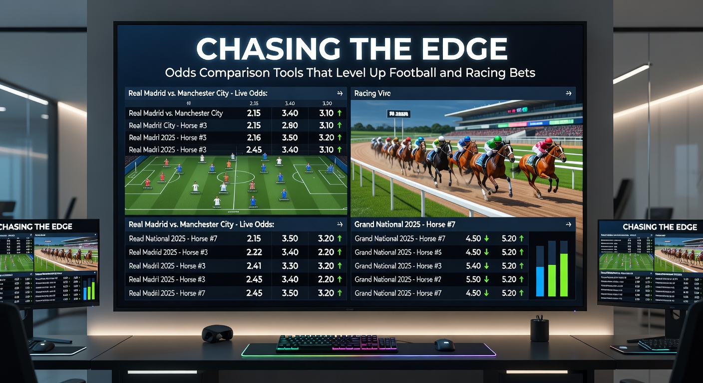Close-up of a racing odds comparison interface tracking live horse racing markets, with highlighted best odds and potential arbitrage spots