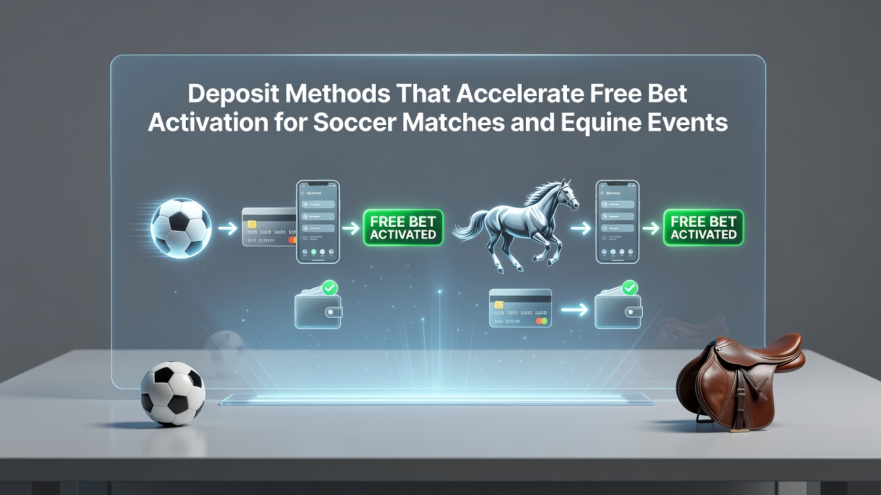 Illustration showing various deposit methods like e-wallets and bank transfers accelerating free bet activation for soccer and horse racing bets