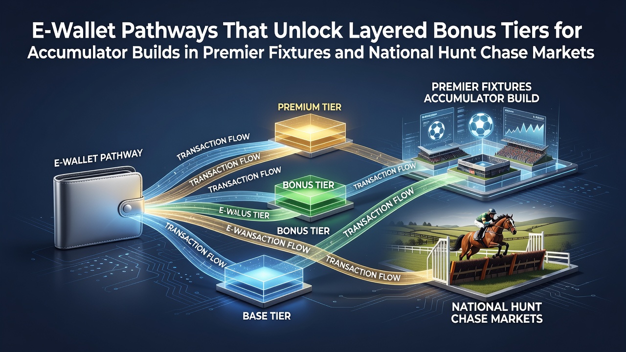 Digital payment interfaces displaying layered bonus structures for football and racing accumulators
