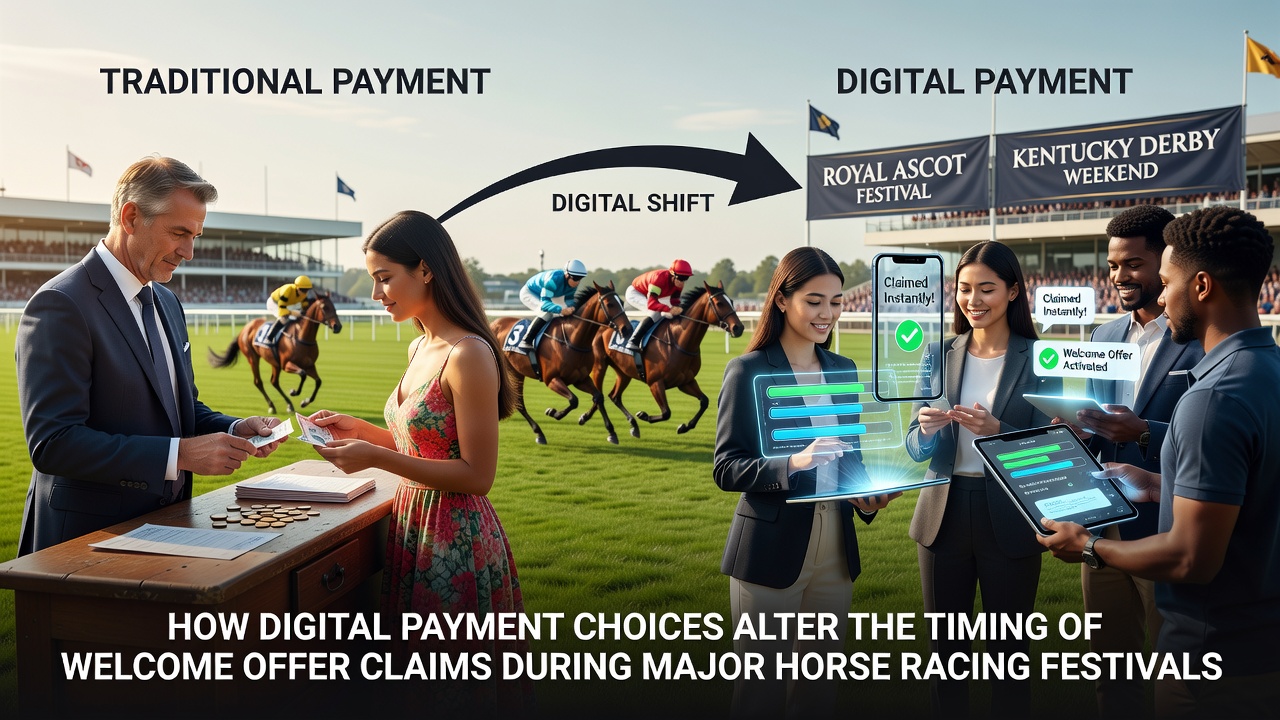 Attendees at a major horse racing festival using smartphones for digital transactions during an event