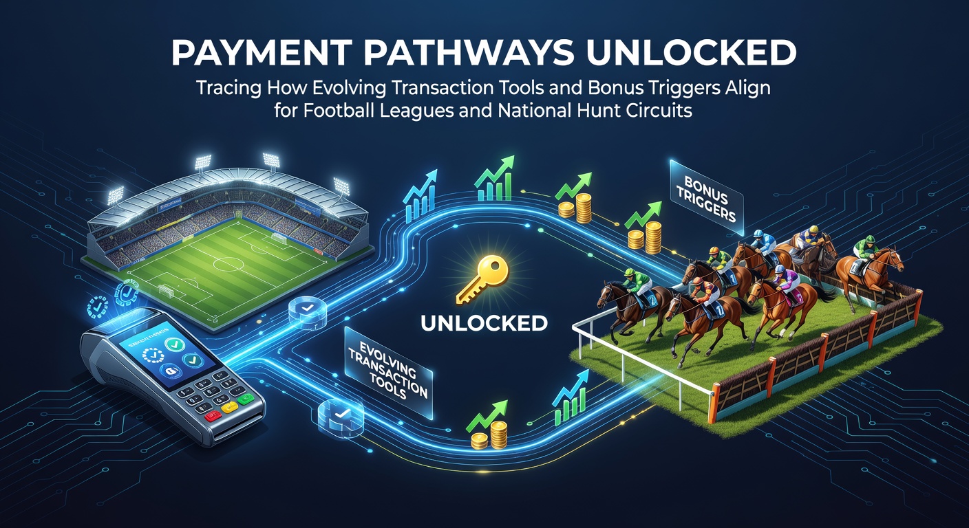 Illustration of digital payment flows connecting football stadiums and national hunt racecourses through modern transaction tools and bonus mechanisms
