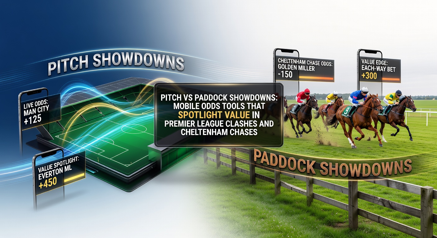 Smartphone screen displaying real-time odds comparisons for a Premier League match and a Cheltenham race, highlighting value discrepancies across bookmakers