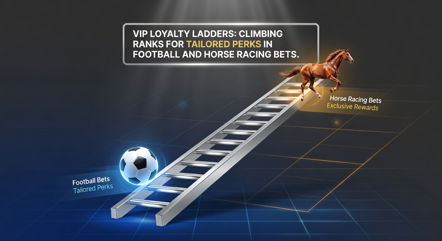 Graphic illustrating a ladder with VIP tiers ascending towards exclusive betting perks in soccer and horse racing